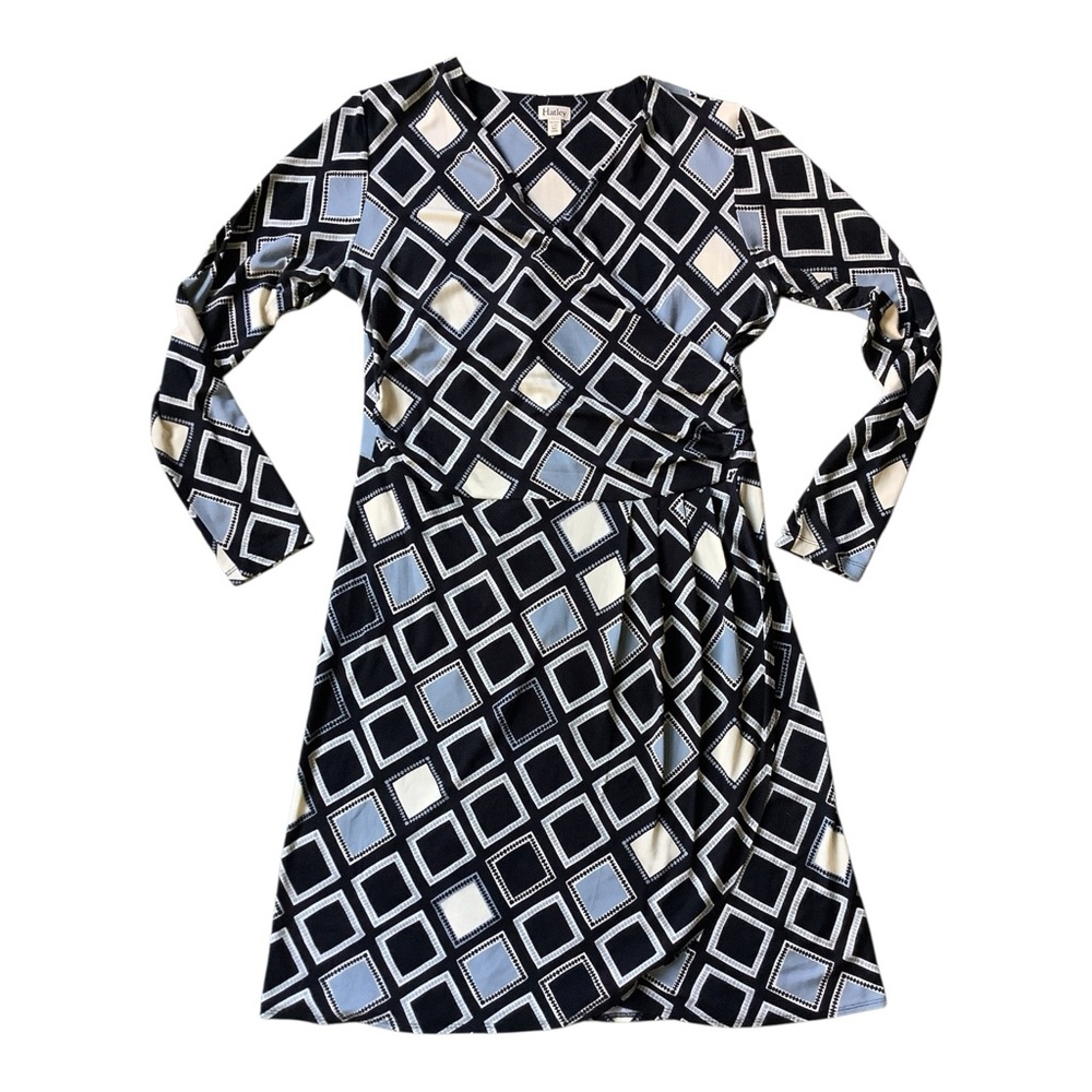 Hatley Lucy Painted Diamonds Wrap Style Dress, Knit Fabric, Black & Blue, Sz L